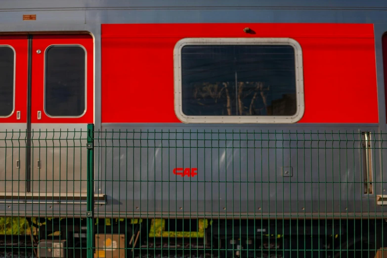 this is an image of a large red train