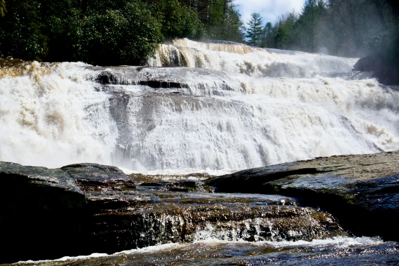 water falls out of a large pool at the bottom