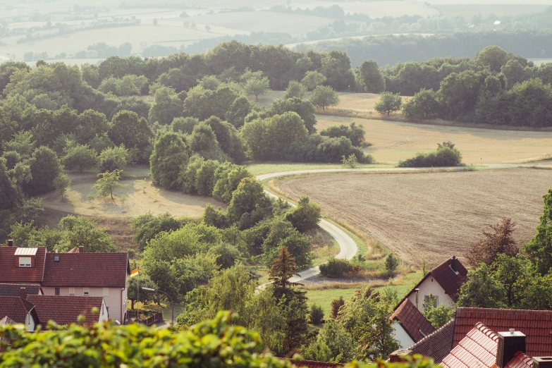 a village that is next to some green trees