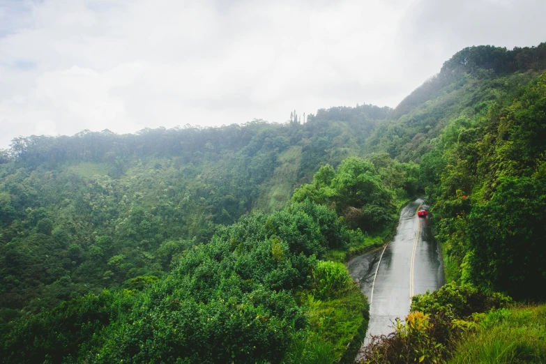 a road going up a hill with a couple cars on it