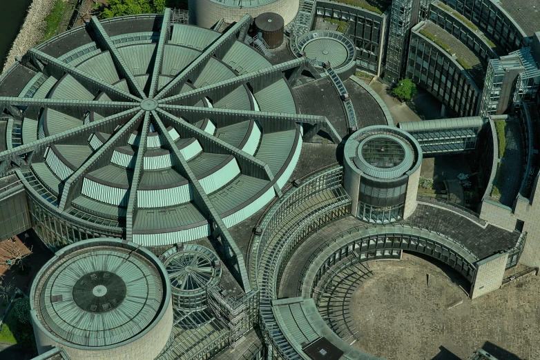 an aerial view of a circular outdoor structure