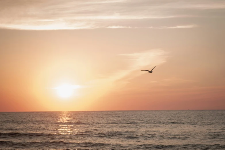 a small plane is flying near the sun at sea