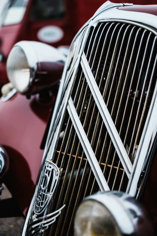 closeup of the front grilles of an antique car