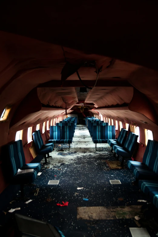 the inside view of an airplane with seats on each seat