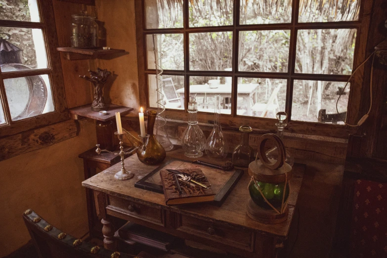 view out of window in rustic looking room