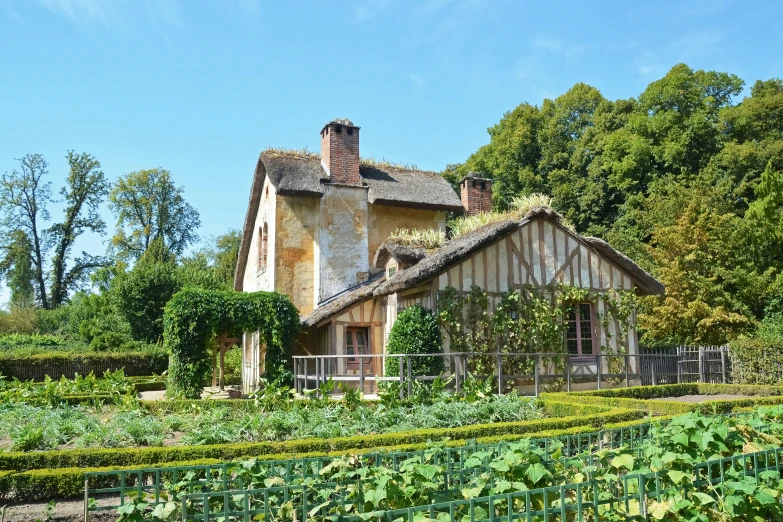 an old cottage with ivy growing around it