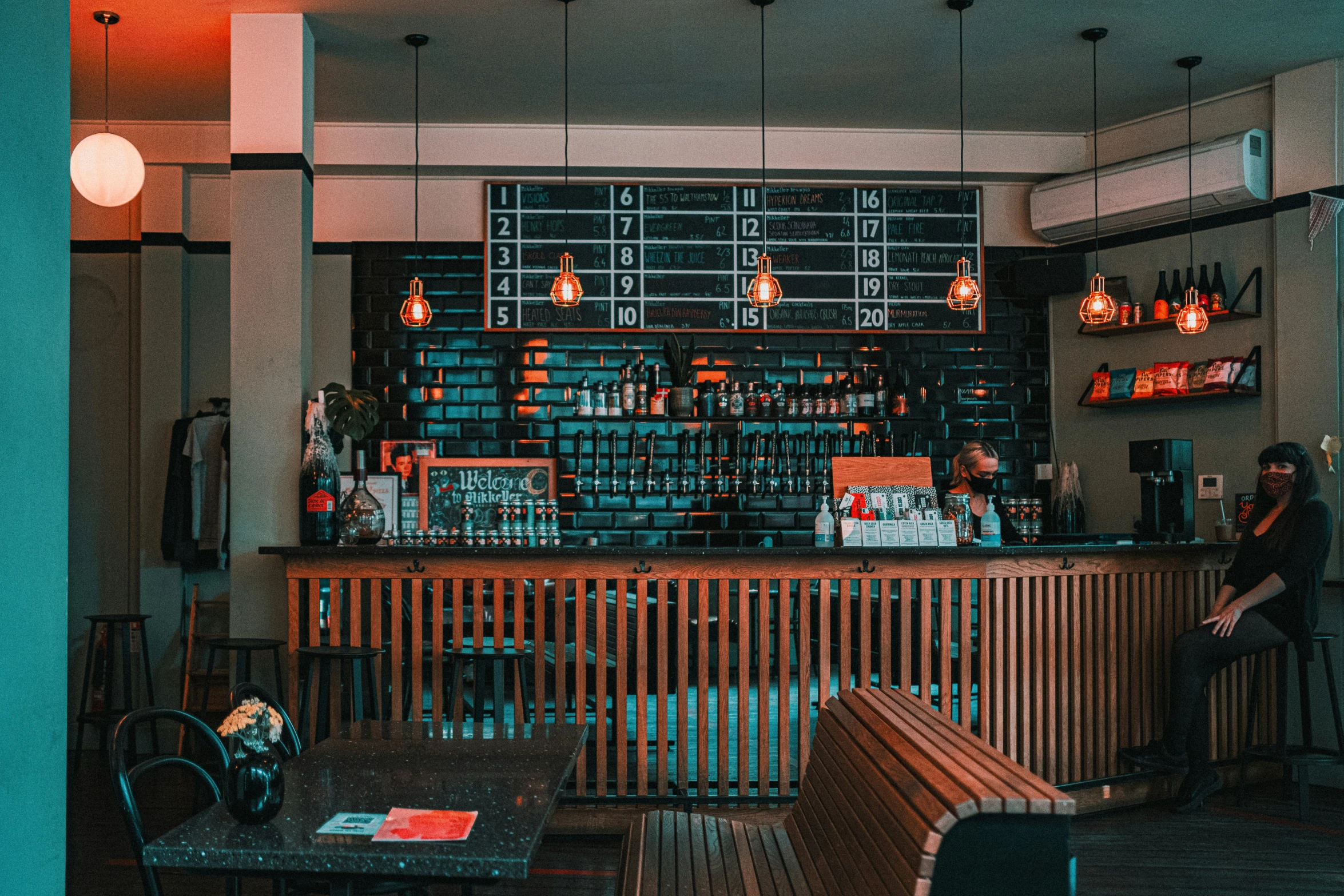 a view of the inside of a restaurant with people seated