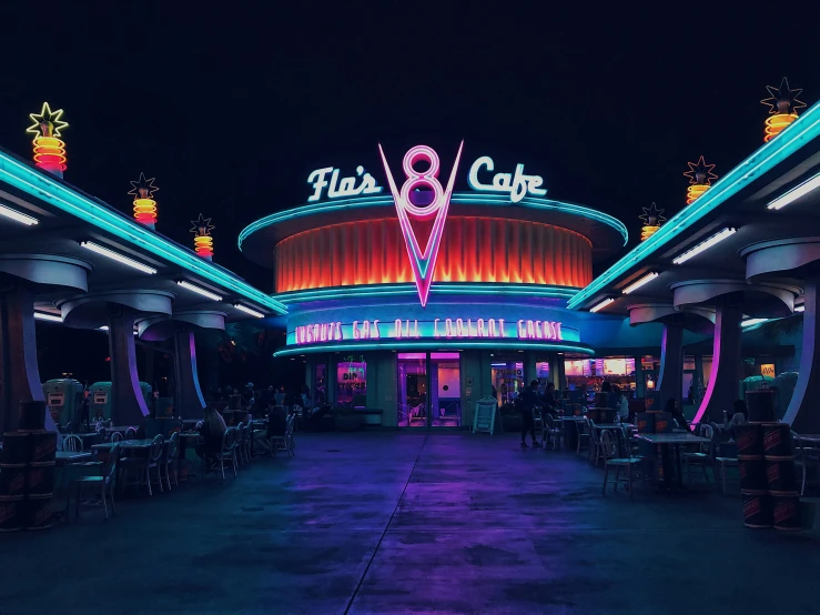 this is a colorful building with neon lights