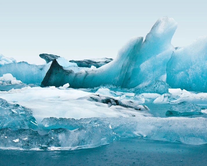 the icebergs are melting away and blue