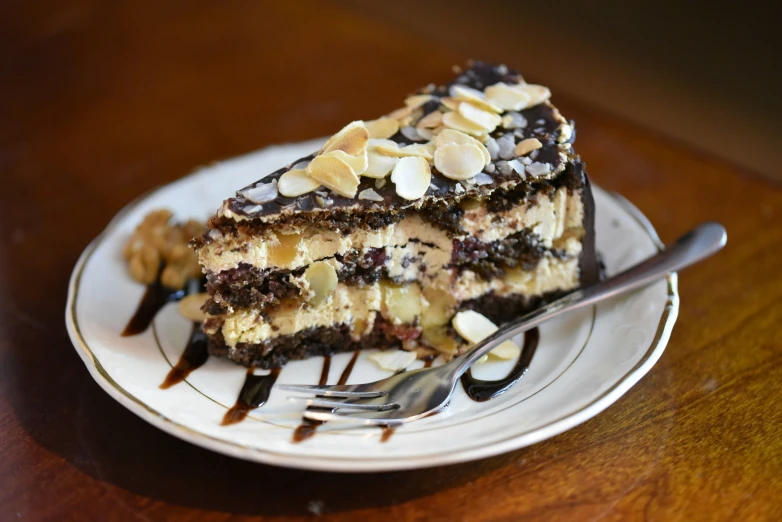 a piece of dessert on a plate with a fork