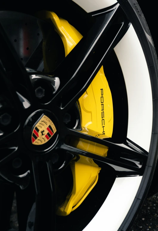 the wheels and tire of a sports car