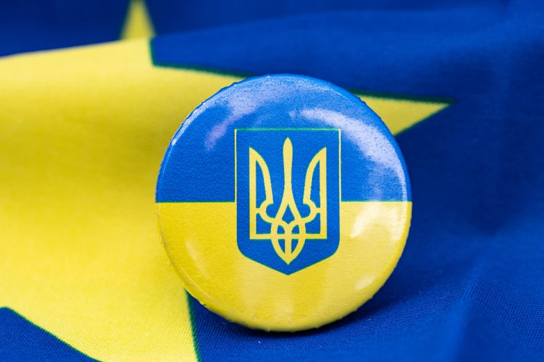 a closeup s of a on badge of the state of ukraine