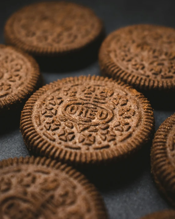 several chocolate cookies on top of a table