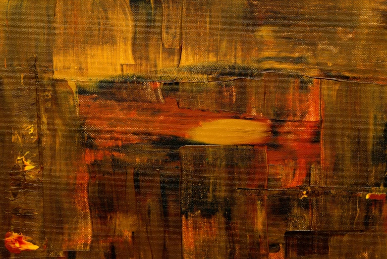 an abstract painting with a gold background