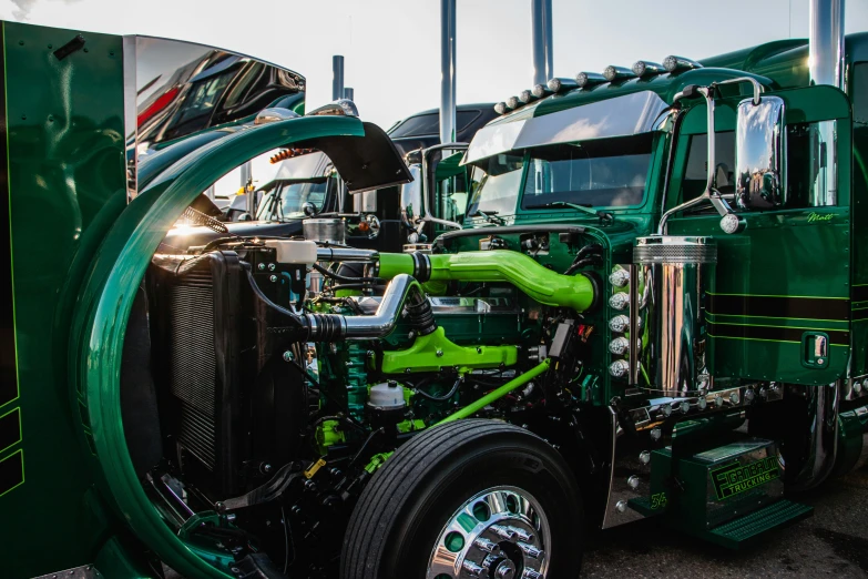 a big rig is parked in the parking lot