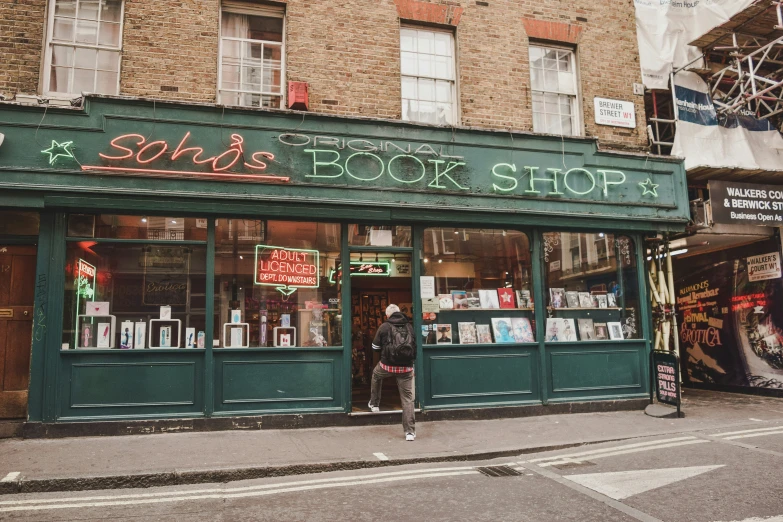 the front and entrance to a bookshop on a city street