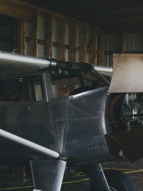 a close - up po of a metal airplane