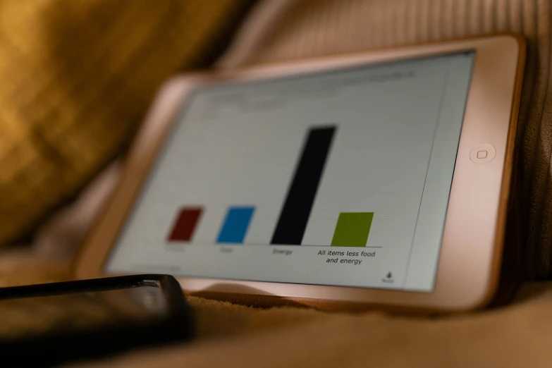 a tablet with some graph displayed on it