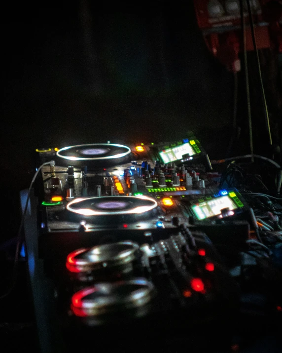 this is an image of the dj deck at night