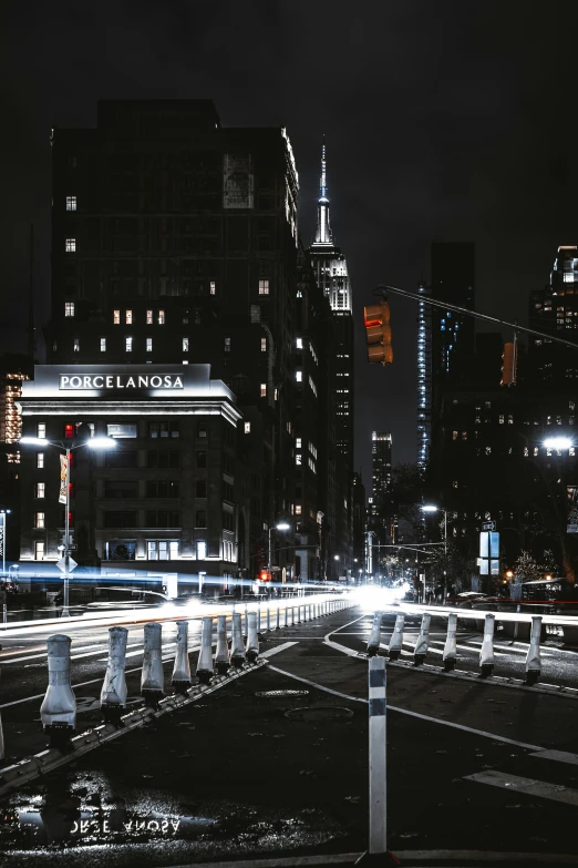 an urban area at night with street lights