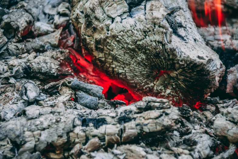 a close up image of fire and rocks