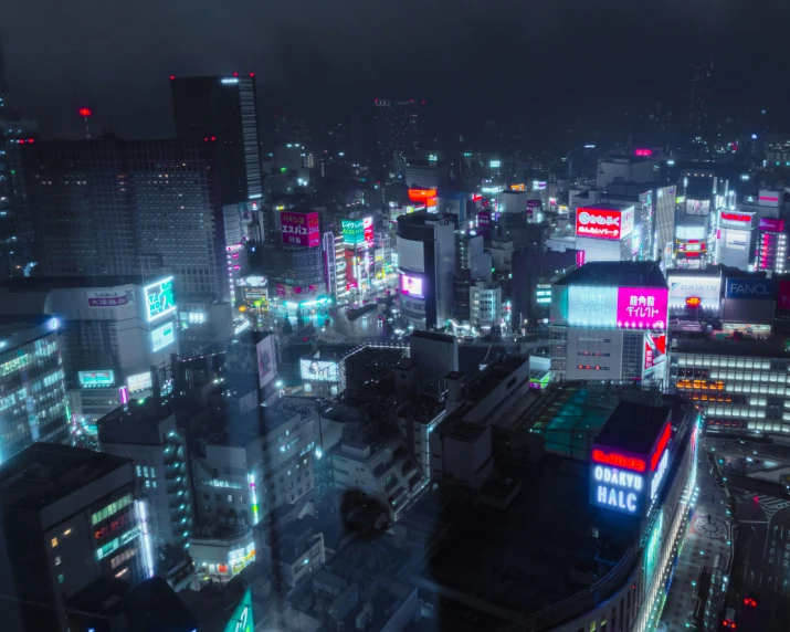 city lights from up high at night in asia