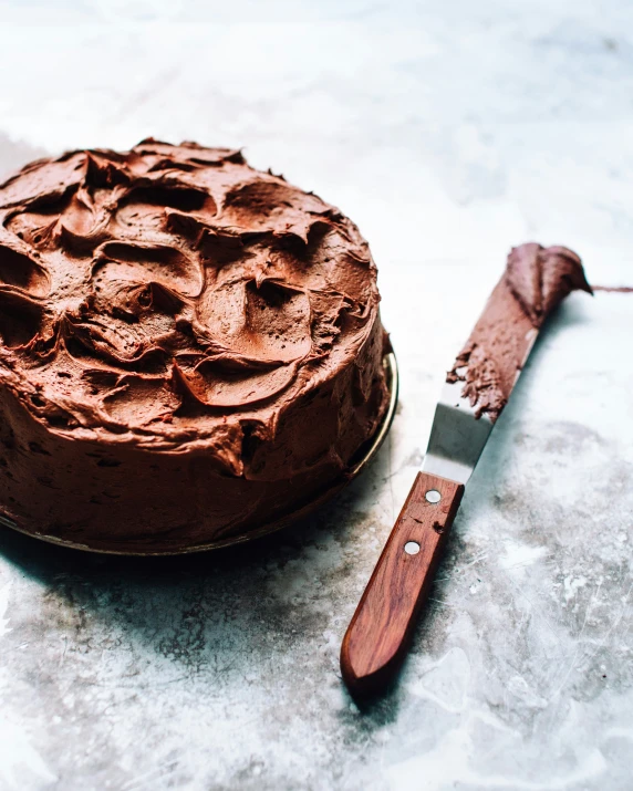 a knife with cake sitting next to it