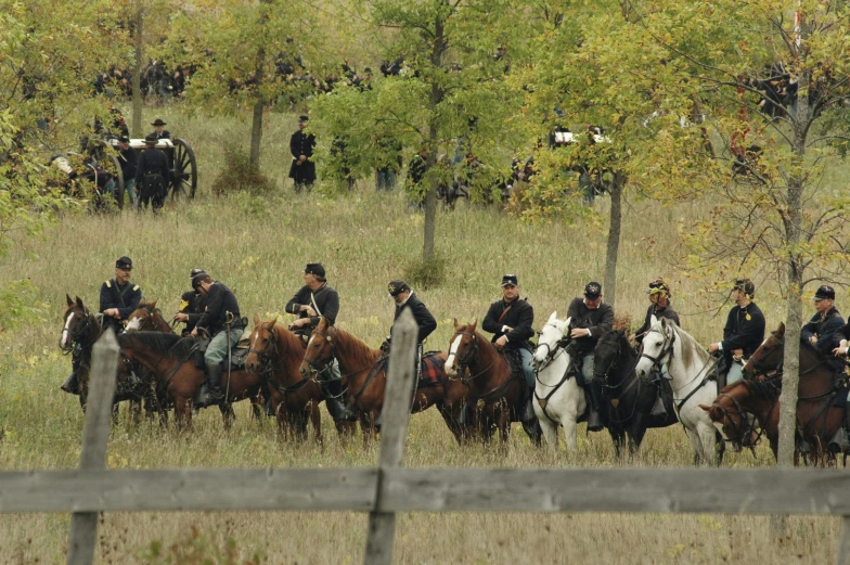 the group of mounted police riding horses through a field