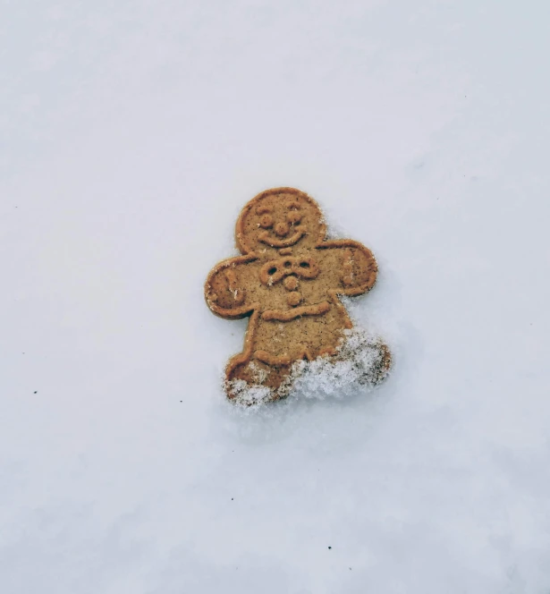 a very large cookie in the snow with someone's face painted on it