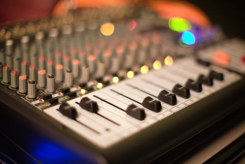 close up of the front of a sound mixing mixer