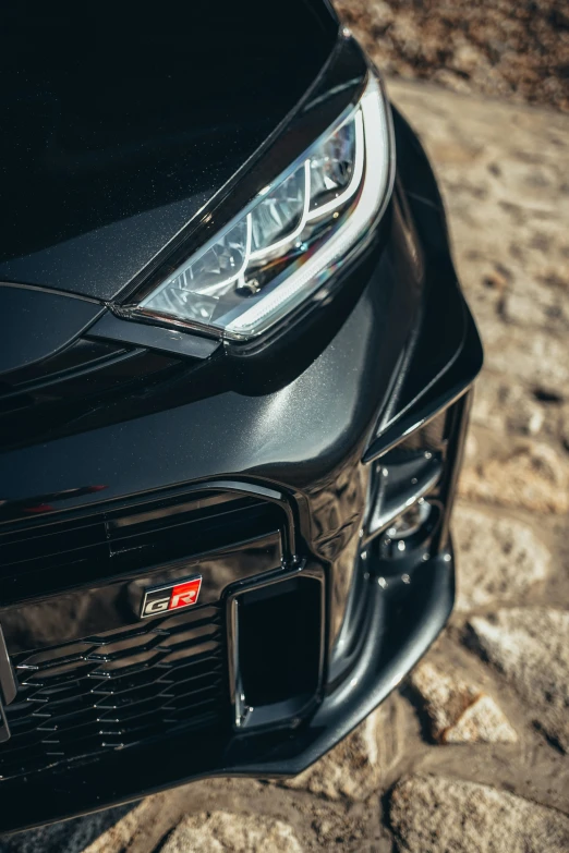 the front grille of a black sports car