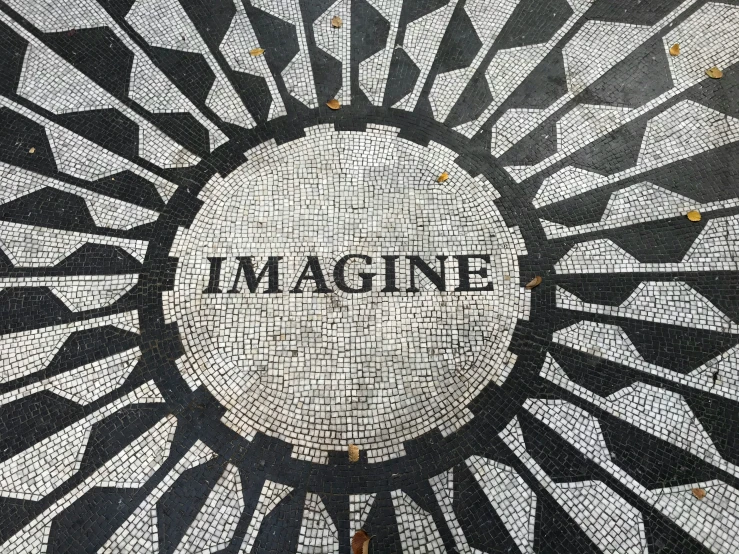 the words imagine are etched into the floor