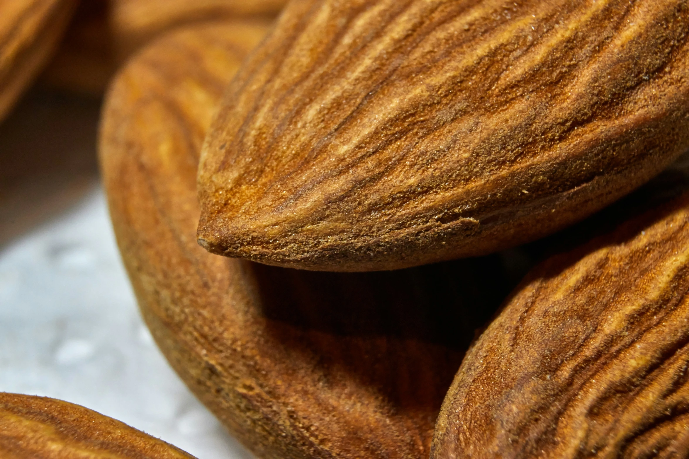 many pecans are lined up close together