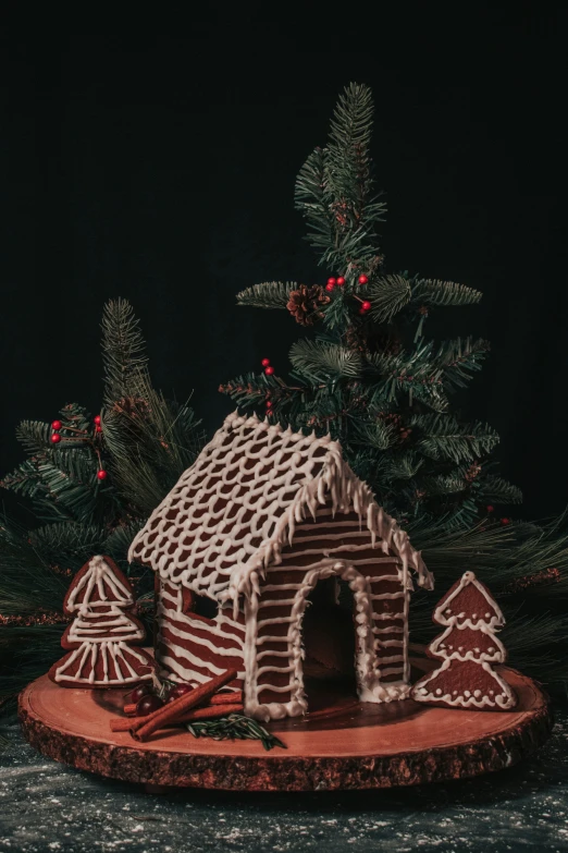 an intricate gingerbread house is featured in a festive scene