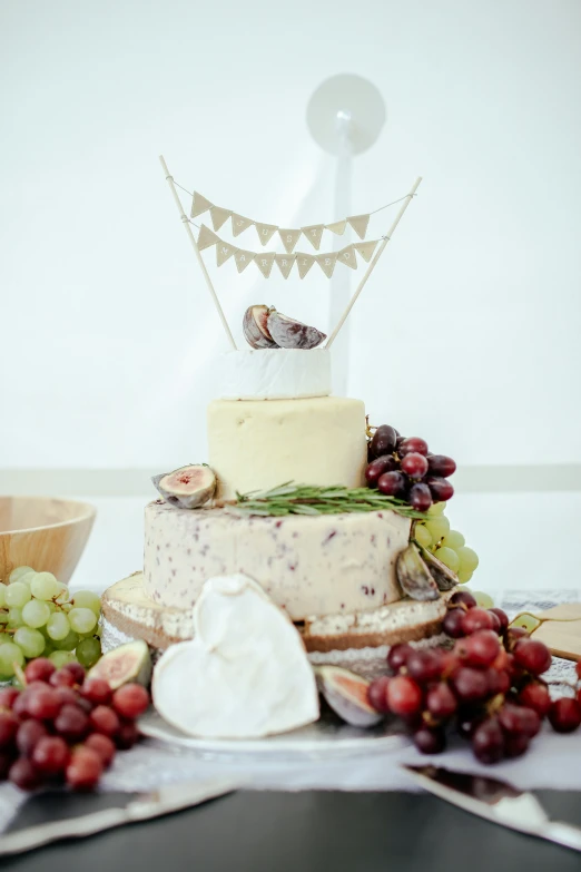 wedding cake, decorated with fruit and decorations