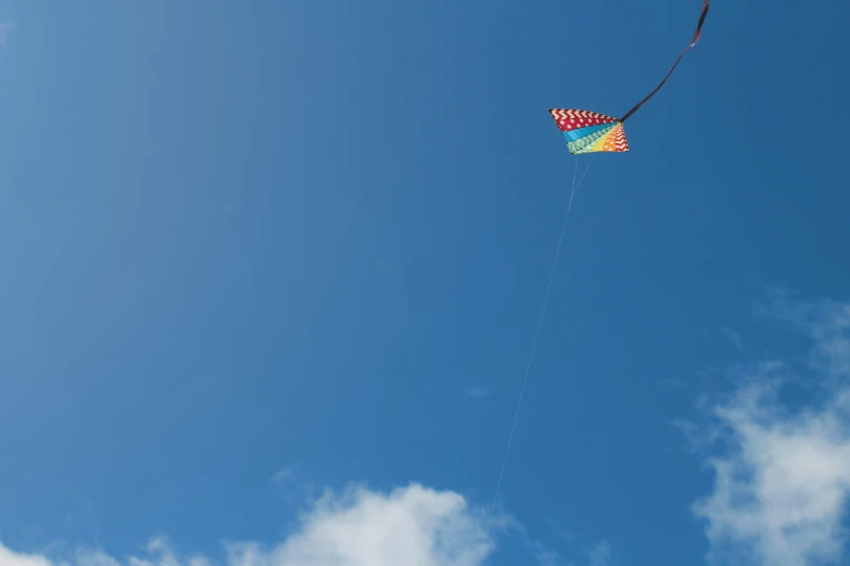 a man flying a kite in the blue sky