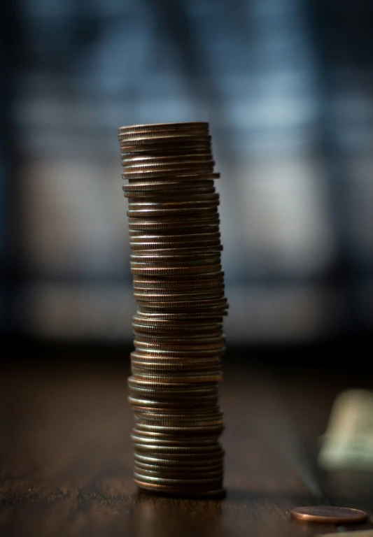 stacks of coins and coins are stacked up