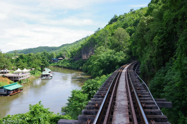 the view of railroad tracks near the river side