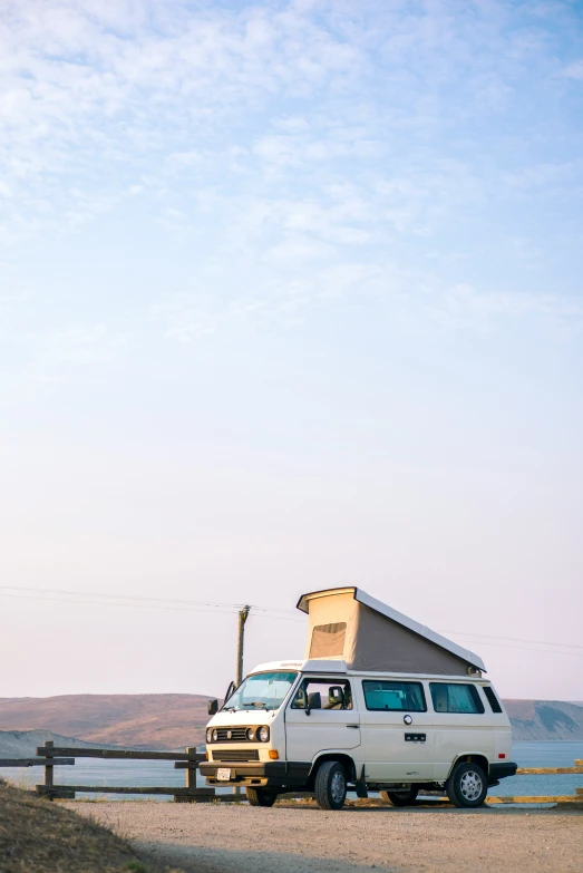 a camper van on a road in the desert