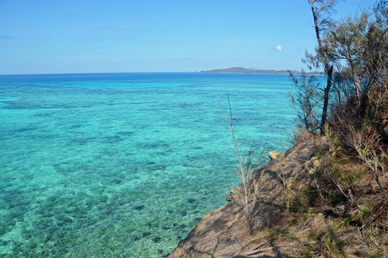 the clear water is crystal and bright blue