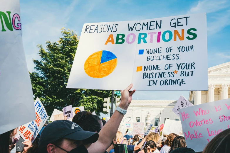 people holding up signs and using cell phones