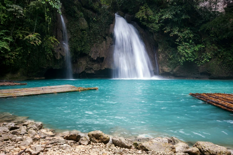 the waterfall and pool is built into the ground