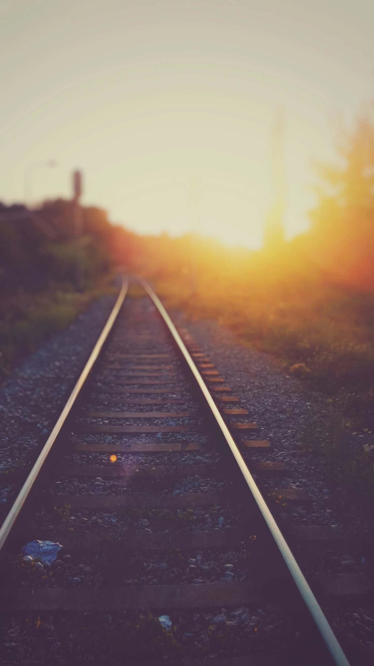 sunset on the rails with a very blurry lens