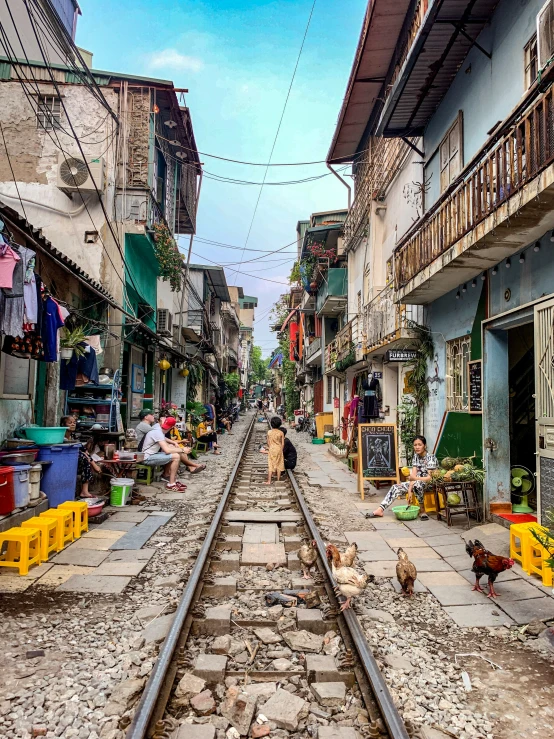 an old train track in a small village