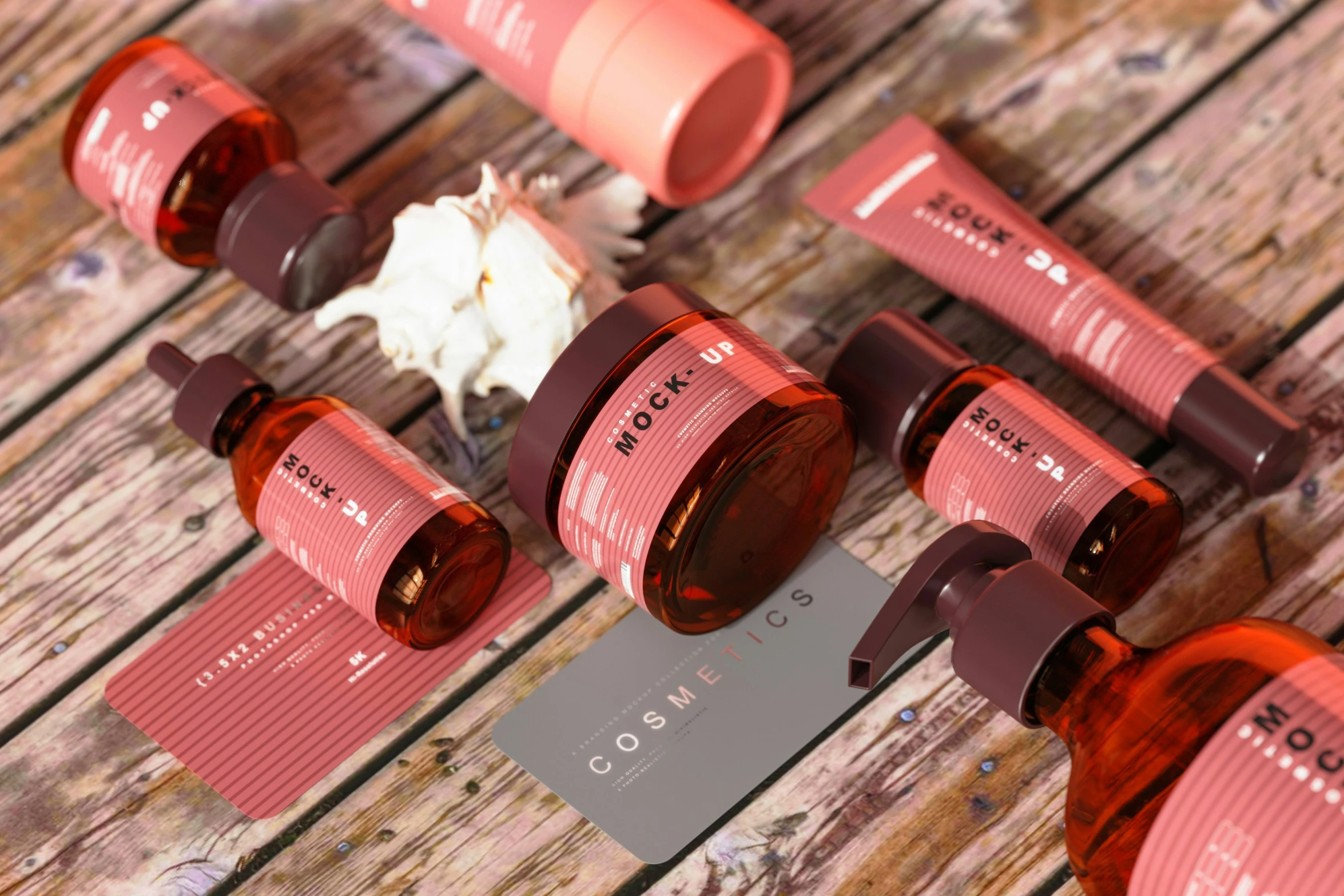 many different types of medicine bottles sitting on top of wooden boards