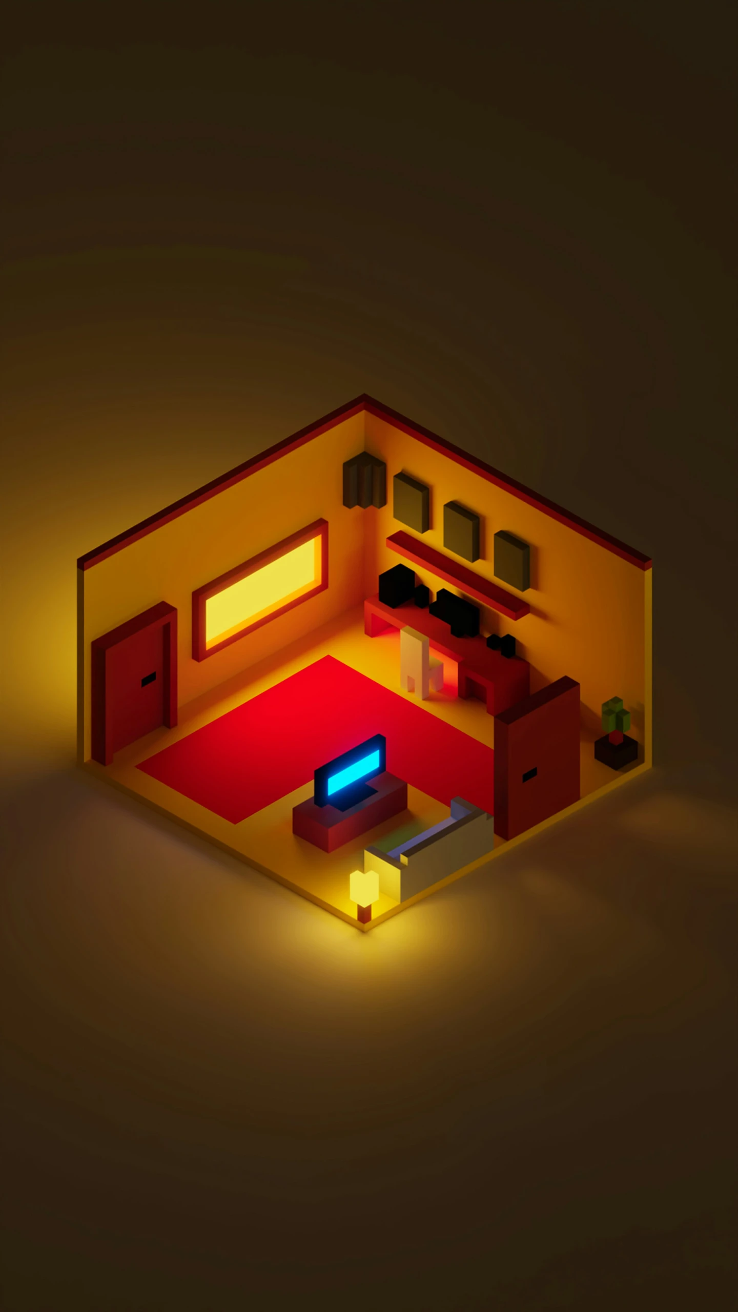 a simple living room is featured with low lights