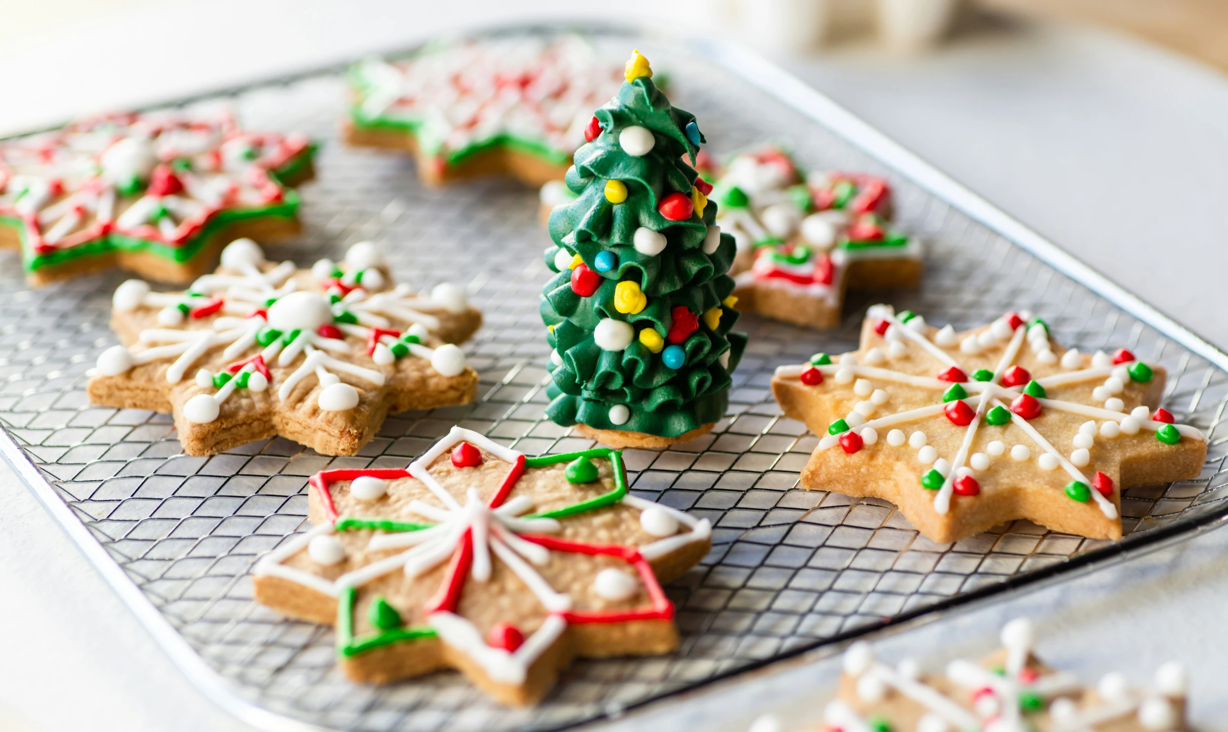 this is a tray filled with christmas cookies