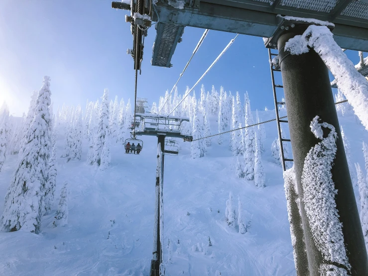 snow covered ski lifts on a snowy hill