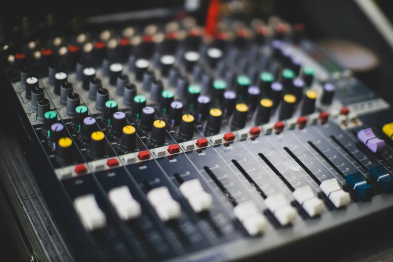 the sound console with ons is close up