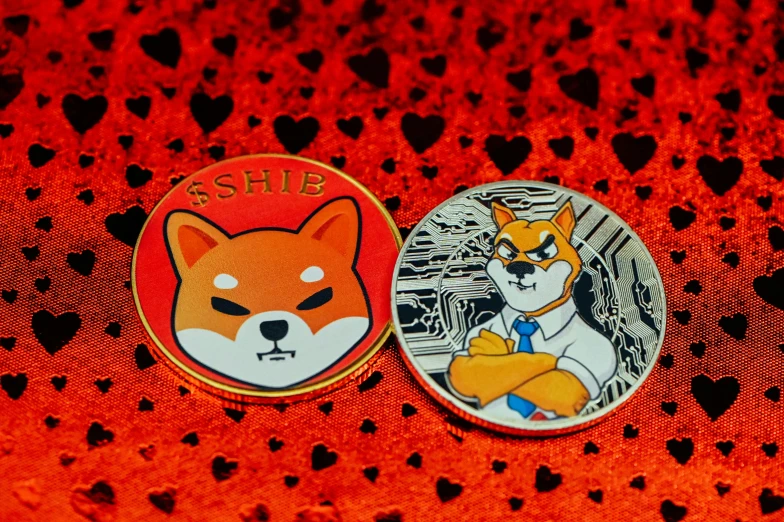 a close up of two lapel pins on a table